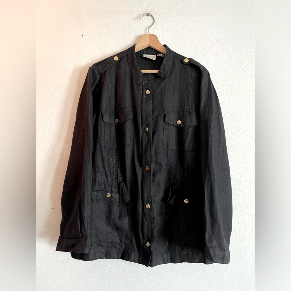 Chico's Black Utility Jacket with Gold Accents